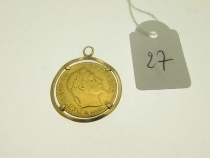 null 1 pendentif monture or serti d'une pièce de 10Frs or NapIII 1863, bélière manquante,...
