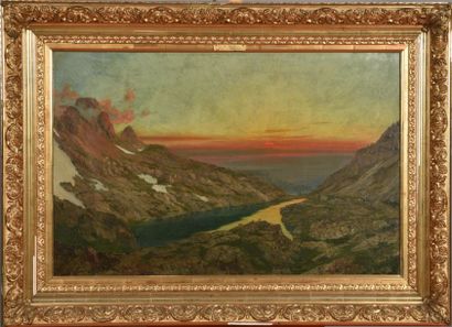  Édouard Brun (1860-1935). Massif de Belledonne : lac David, 1901. Huile sur toile....