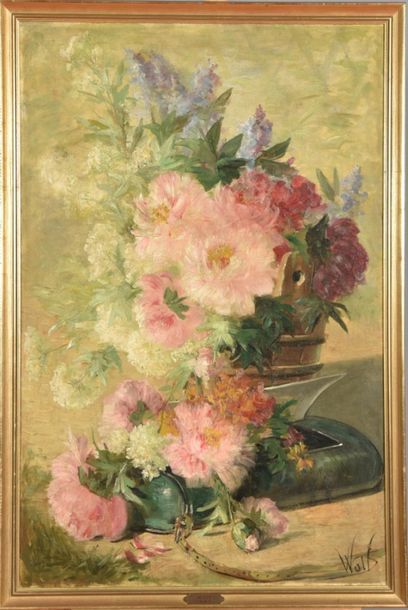  Wolf (école française de la fin du XIXe siècle). Composition florale (Lilas, Roses...