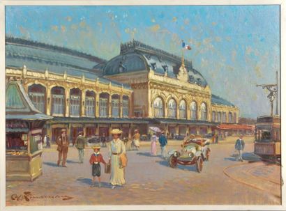 null Lindemann (XXe siècle).
Lyon, gare des Brotteaux.
Huile sur toile.
Signé en...