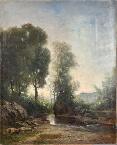 null Jean-Alexis Achard (1807-1884).
Femme marchant sur le bord du ruisseau aux grands...