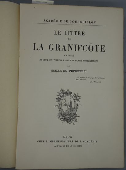 null NIZIER DU PUITSPELU (Clair Tisseur). LE LITTRÉ DE LA GRAND'CÔTE. A l'usage de...