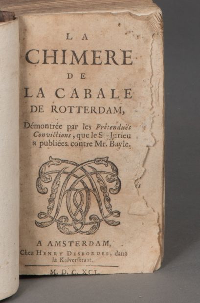 null BAYLE Pierre. LA CHIMÈRE DE LA CABALE DE ROTTERDAM, démontrée par les prétendues...