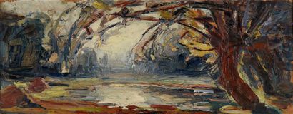 null Pierre CALES (1870-1961). 
 Ponds in Autumn, 1931.
Oil on cardboard.
Signed...