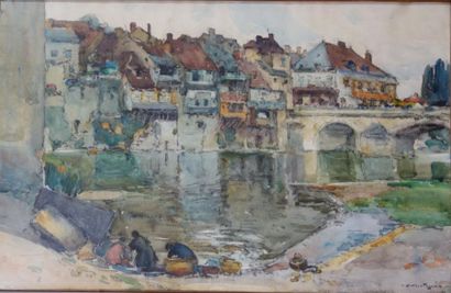 null Louis Agricol Montagné (1879-1960). 
 View of the Argenton bridge over Creuse.
Watercolour...