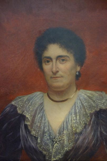 null Jeanne GARCIN (XIX-XX). 
 Portrait of a lady, Madame Marie Prelle, 1896.
Oil...