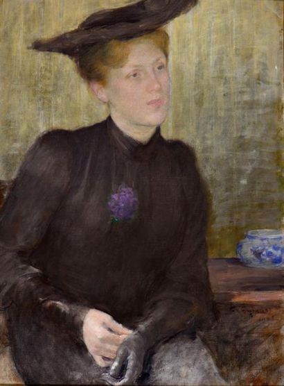 null François Joseph GUIGUET (1860-1937).
Jeune femme,1905.
Huile sur toile.
Signé...