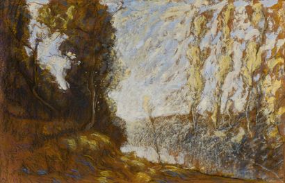 null Eugène Brouillard (1870-1950). 
 Autumn landscape.
Pastel on brown paper.
Signed...