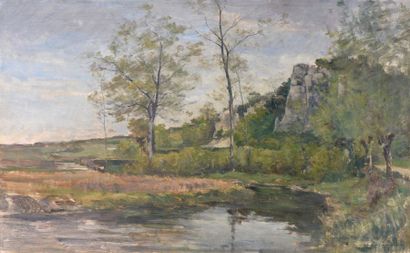 null Claude-Marie REIGNIER (1870-1954). 
 Cliffs and river.
Oil on panel.
Signed...