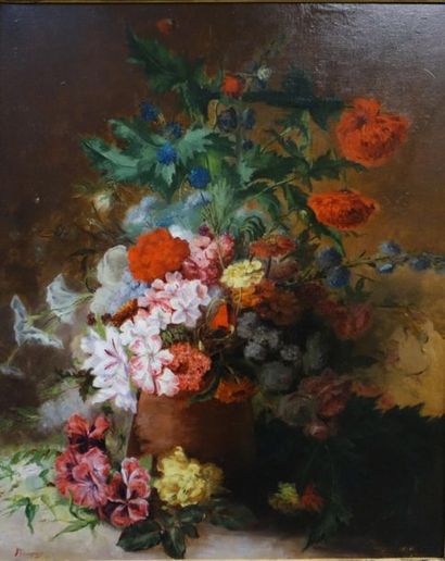 null BOURGEOIS, école française de la fin du XIXe siècle.
Bouquet de fleurs.
Huile...