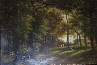 null Henri CHEVALLIER (1808-1893).
Vaches en sous-bois.
Huile sur toile.
Signé en...