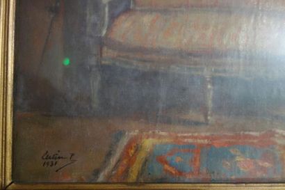 null Paul Urtin (1874-1962).
Intérieur au canapé Louis XVI, 1931.
Huile sur toile.
Signé...