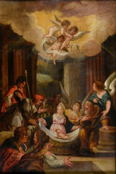 null PRAGUE SCHOOL of the 17th century 
The Adoration of the Shepherds
Oil on panel...