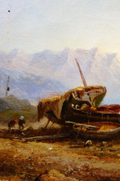 null Eugenio AMUS (1834-1899).
Pêcheurs sur la plage, 1894.
Huile sur toile.
Signé...