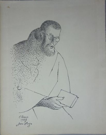 null Jean Hugo (1894-1984)
Moine lisant à Citeaux, 1949. 
Encre sur papier 
Signé,...