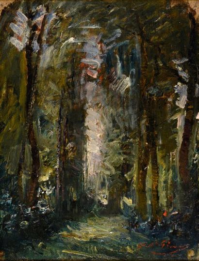 null François-Auguste RAVIER (1814-1895).
Chemin dans la forêt.
Huile sur toile collé...