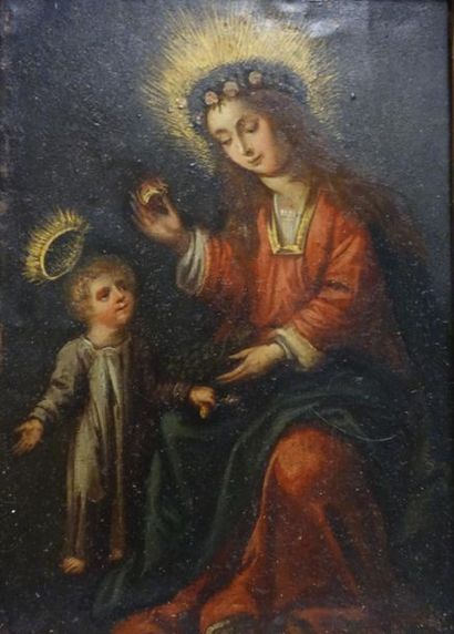 null ECOLE FRANCAISE du XVIIe siècle 
La Vierge à l'enfant Jésus
Huile sur cuivre....