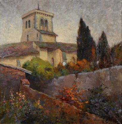 null Octave Lafay (1878-1937). 
 Old church in Arfeuilles.
Oil on canvas.
Signed...