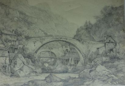 null Eugène Bléry (1805-1887).
Le vieux pont.
Mine de plomb sur papier.
Signé en...