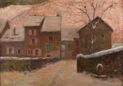 null Charles Bouthéon (1877-1949).
Maisons sous la neige.
Huile sur panneau.
Signé...