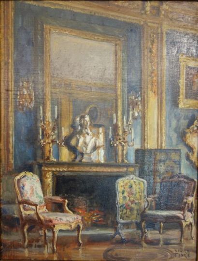 null Henry Charles TENRÉ (1864-1926).
Salon d'un bel Hôtel particulier.
Huile sur...