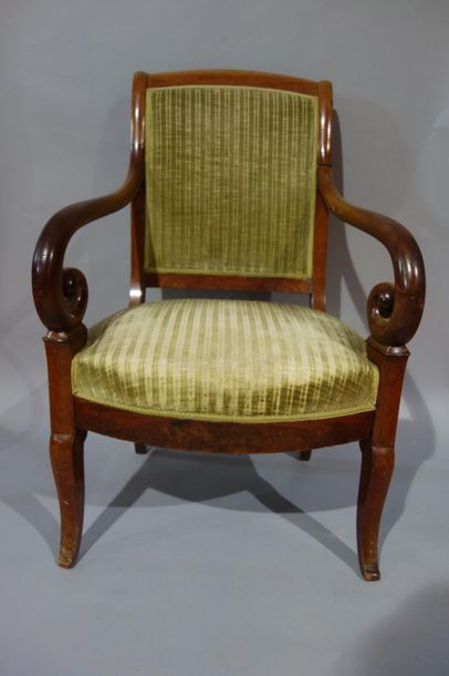 null Pair of armchairs in mahogany and mahogany veneer, armrests in crozier. 
19th...