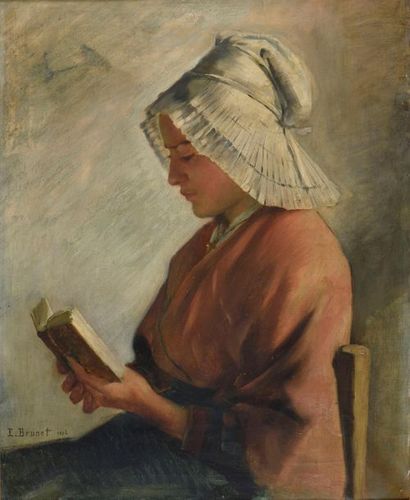 null Emile Jean-Marie BRUNET (1869-1943). 
 La liseuse, 1894.
Oil on canvas.
Signed...