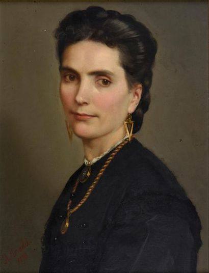 null Arturo MORADEI (1840-1901).
En pendant : 

Portrait de dame, 1870.
Huile sur...