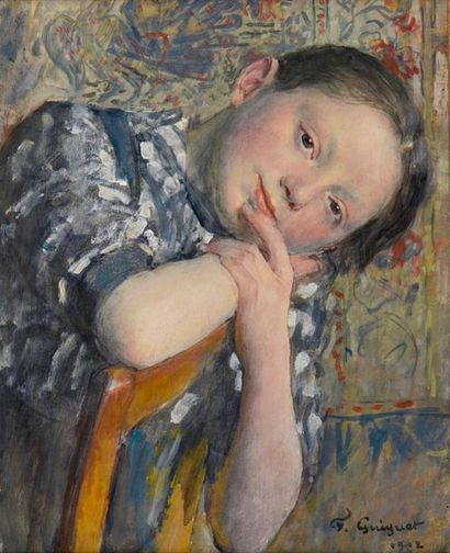 null François Joseph GUIGUET (1860-1937).
Angèle accoudée, 1912.
Huile sur toile.
Signé...