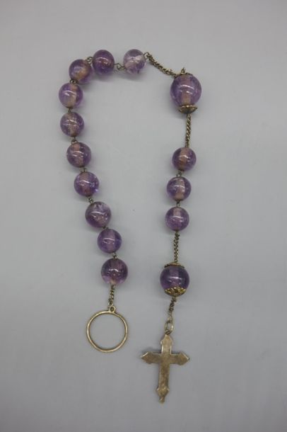null Bracelet en argent (800/oo) vermeillé et perles d'améthyste, composé d'un morceau...