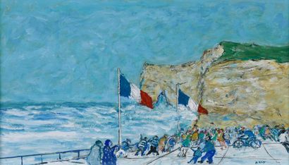 null Michel Maly (1936-2018).
Bord de mer aux drapeaux, en Normandie.
Gouache sur...