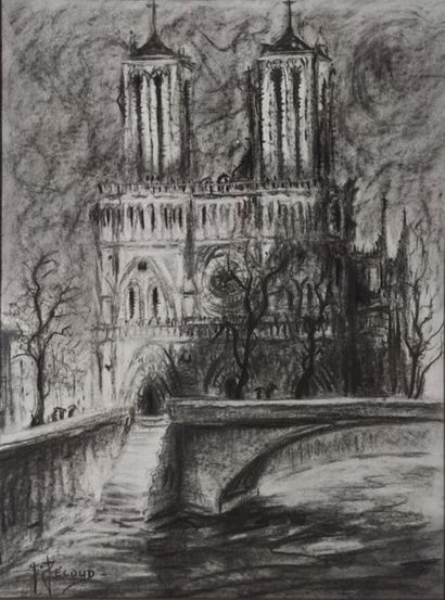 null Gilbert Pecoud (né en 1951).
Notre-Dame de Paris.
Fusain sur papier.
Signé en...