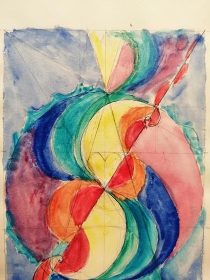 null René Maria BURLET (1907-1994).
Lot de trois oeuvres :

Contrastes simultanés.
Aquarelle...