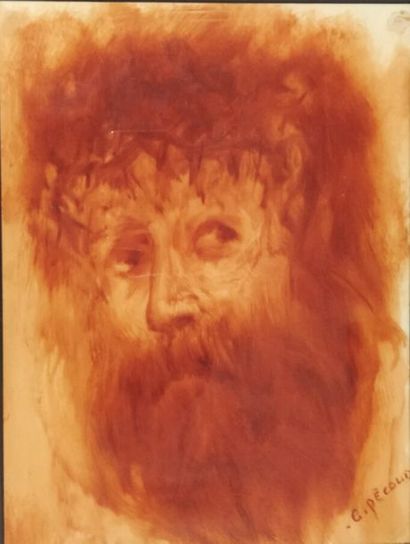 null Gilbert Pecoud (né en 1951).
Portrait d'homme barbu.
Huile sur papier.
Signé...