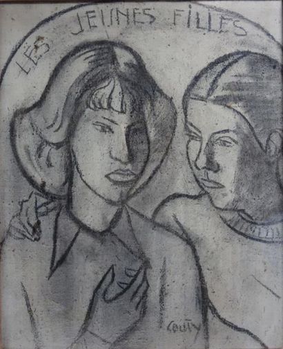 null Jean COUTY (1907-1991).
Les jeunes filles.
Fusain et huile sur toile.
Signé...