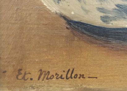 null Étienne MORILLON (1884-1949).
Nature morte au verre et au pain.
Huile sur toile.
Signé...
