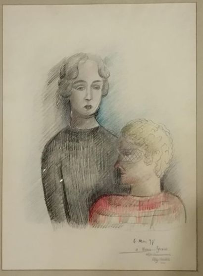 null Constant Rey-Millet (1905-1959).
Couple, 1938.
Crayon de couleur et mine de...