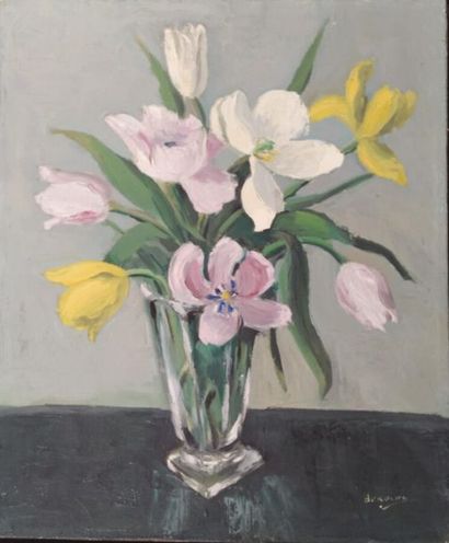 null Jean-Marie Deroche (XXème).
Bouquet de tulipes.
Huile sur toile.
Signé en bas...