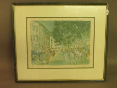 null FUSARO JEAN (1925), "Scène de rue", lithographie en couleur à dominante verte...