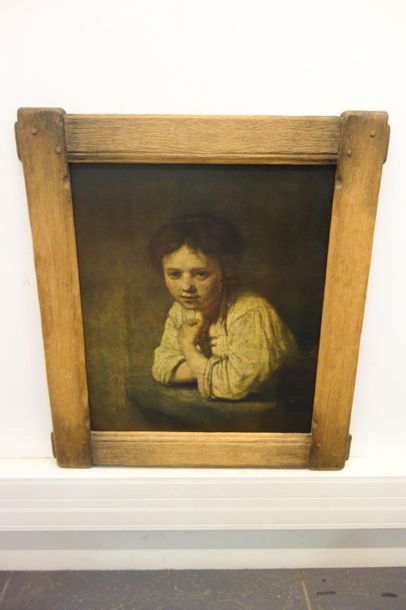 null Pièce encadrée d'après Rembrandt, portrait d'enfant. 