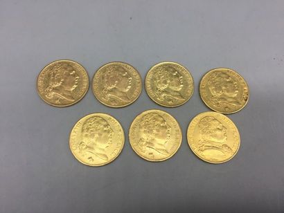 7 Coins 20 Francs gold Louis XVIII (1814-1817x2-1818-1820-1824x2)
Lot...