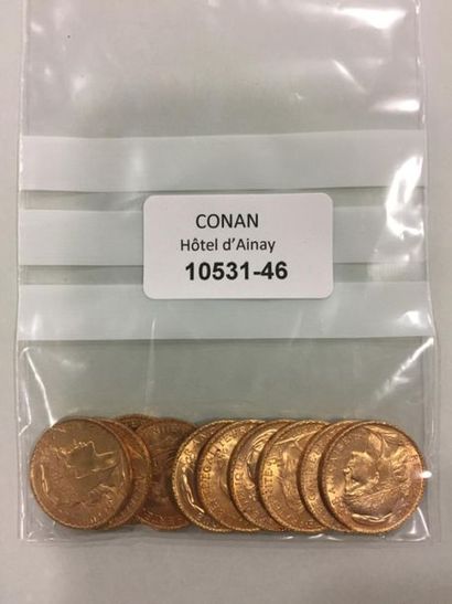 10 pieces 20 Francs gold type Coq.
Lot sold...
