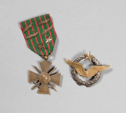 null Brevet de pilote avion, B/16706, avec croix de guerre 1914/1818 avec 1 étoile...