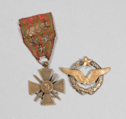 null Brevet de pilote avion, B/16781 (1 anneau cassé), croix de guerre 1914/1918...