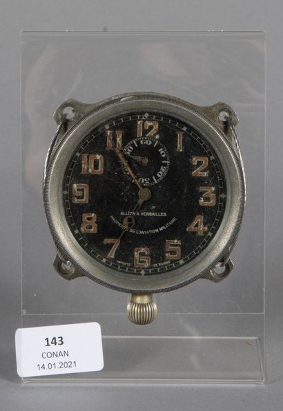 null Montre chronomètre d'avion à cadran noir, "ALLION à Versailles", "propriété...