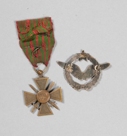 null Brevet de pilote avion, B/16781 (1 anneau cassé), croix de guerre 1914/1918...
