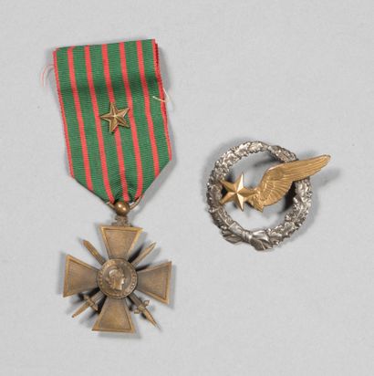 null Brevet d'observateur avion, B/5182 avec une croix de guerre 1914/1916 et une...