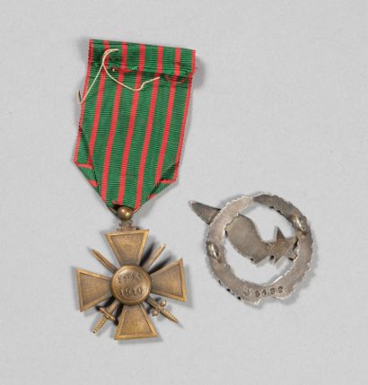 null Brevet d'observateur avion, B/5182 avec une croix de guerre 1914/1916 et une...