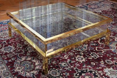 null Table basse Roméo Régat à deux plateaux en verre dont un coulissant, structure...