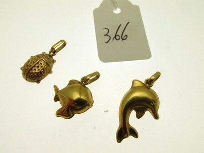 null 1 ladybird pendant, 1 fish pendant, 1 dolphin pendant gold, humpbacked 2,5g
